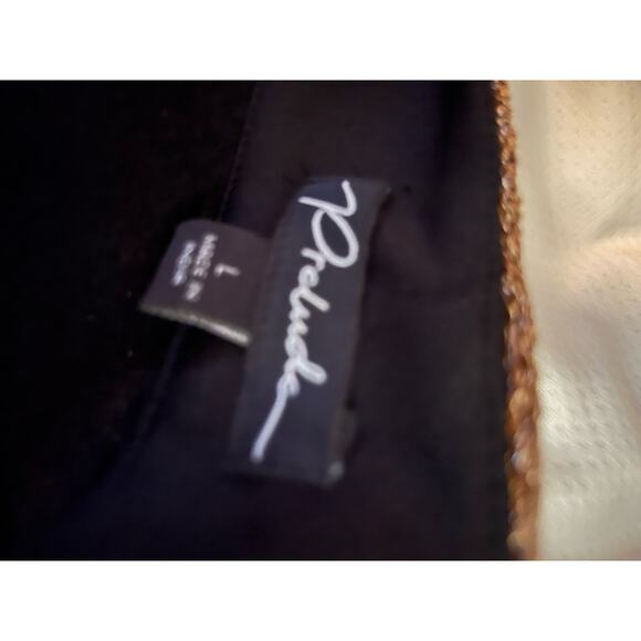 Prelude‎ Women's Long Sleeve Sequined Blouse bronze black L  Flouncy Sleeve - Picture 3 of 5